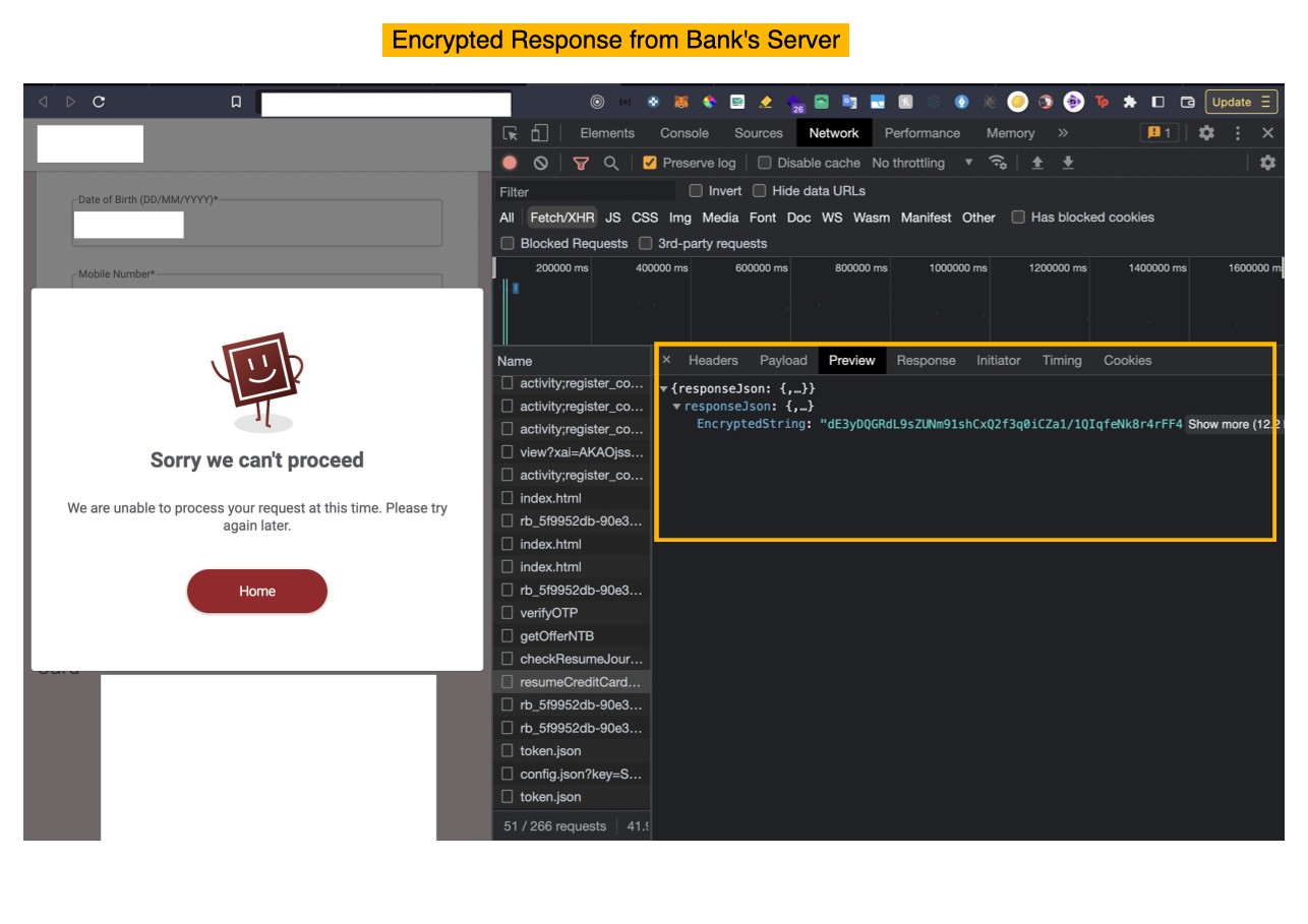 Encrypted response payload with EncryptedString key from bank server