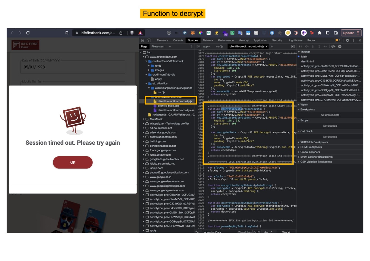 Decryption function in client-side javascript bundle