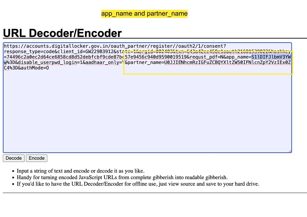 URL decoding the OAuth consent URL revealing app_name and partner_name parameters