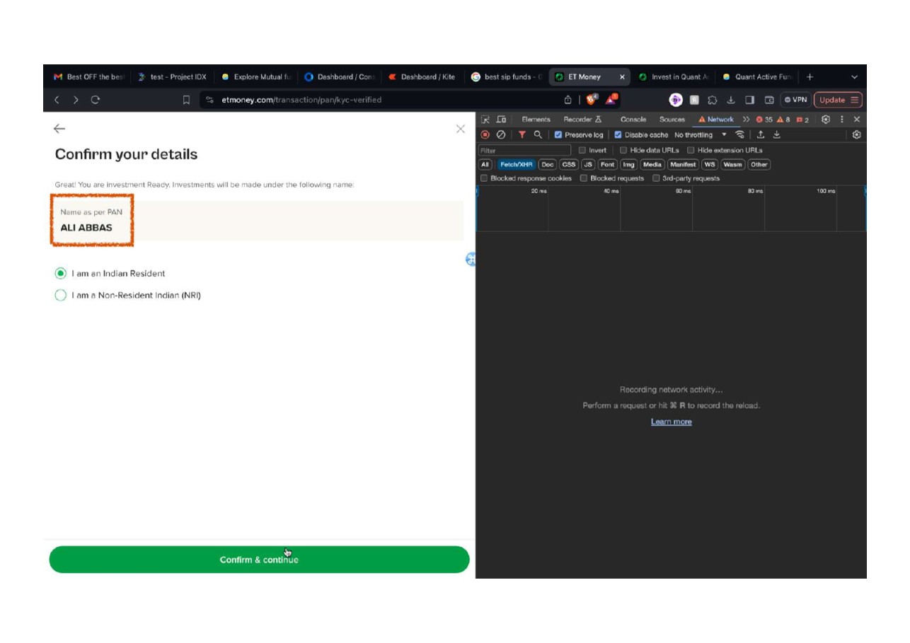 Confirming PAN details showing original name