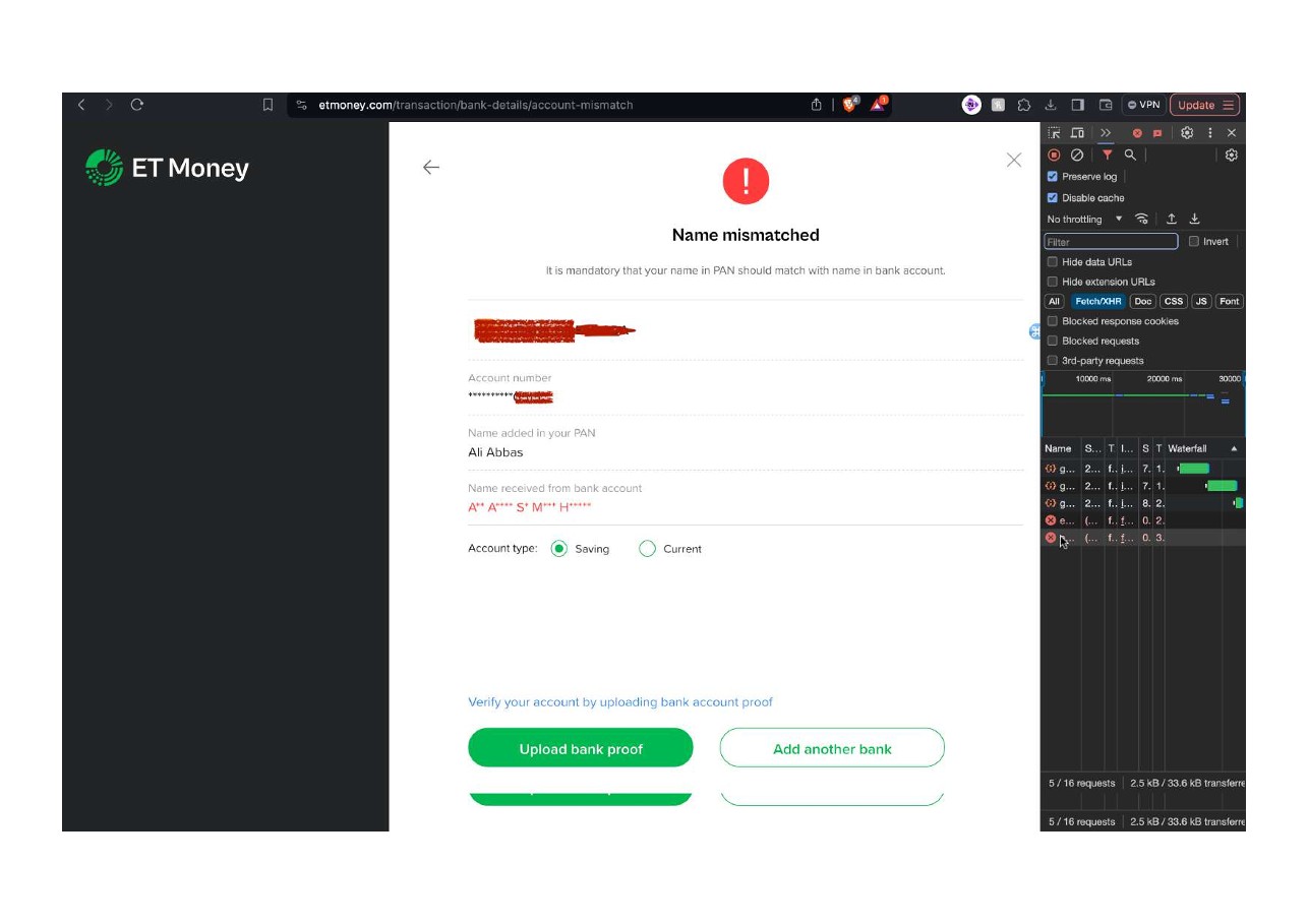 Name mismatched error on KYC platform