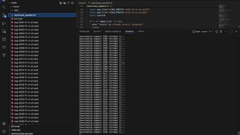 Bash script downloading stream segments in parallel with retry logic