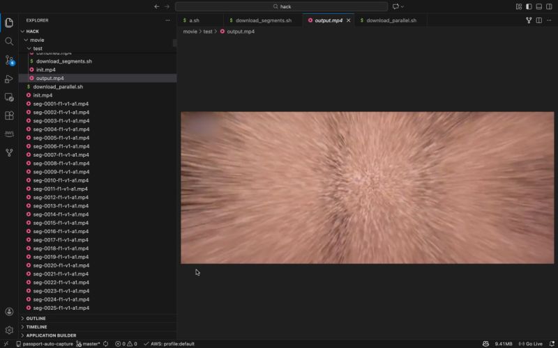Final remuxed output.mp4 file playing inside VS Code media player