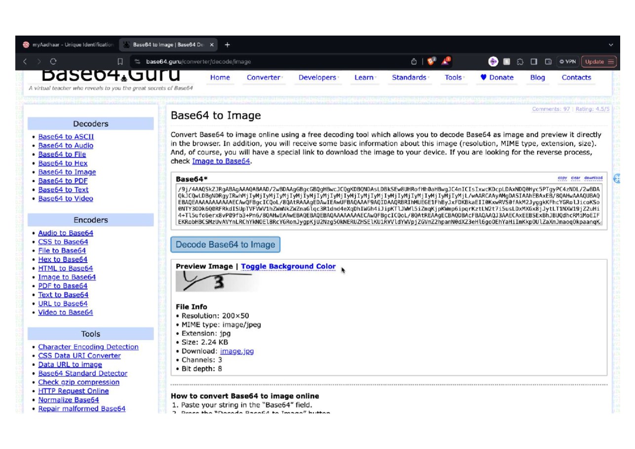 Decoded base64 single character CAPTCHA