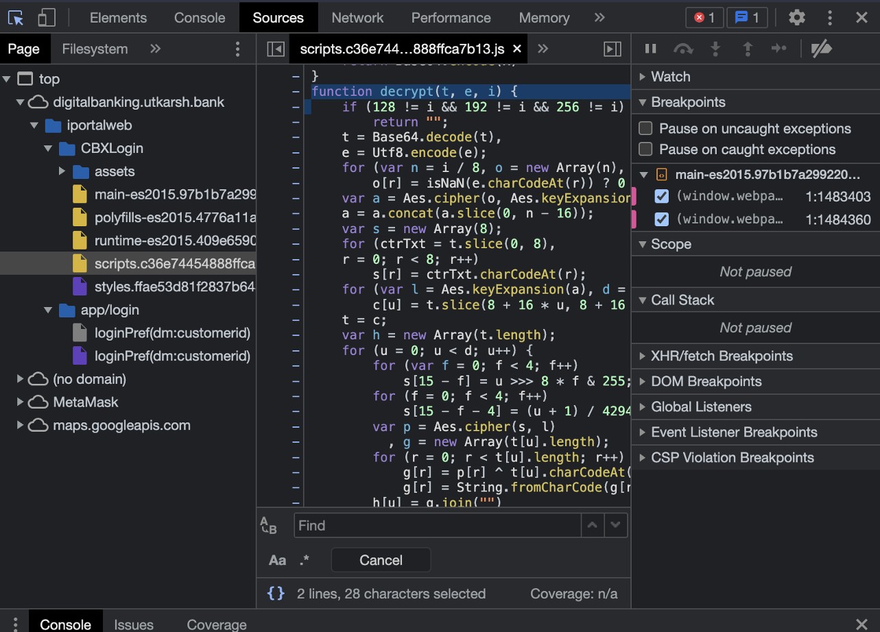 Client-side decrypt function in source files
