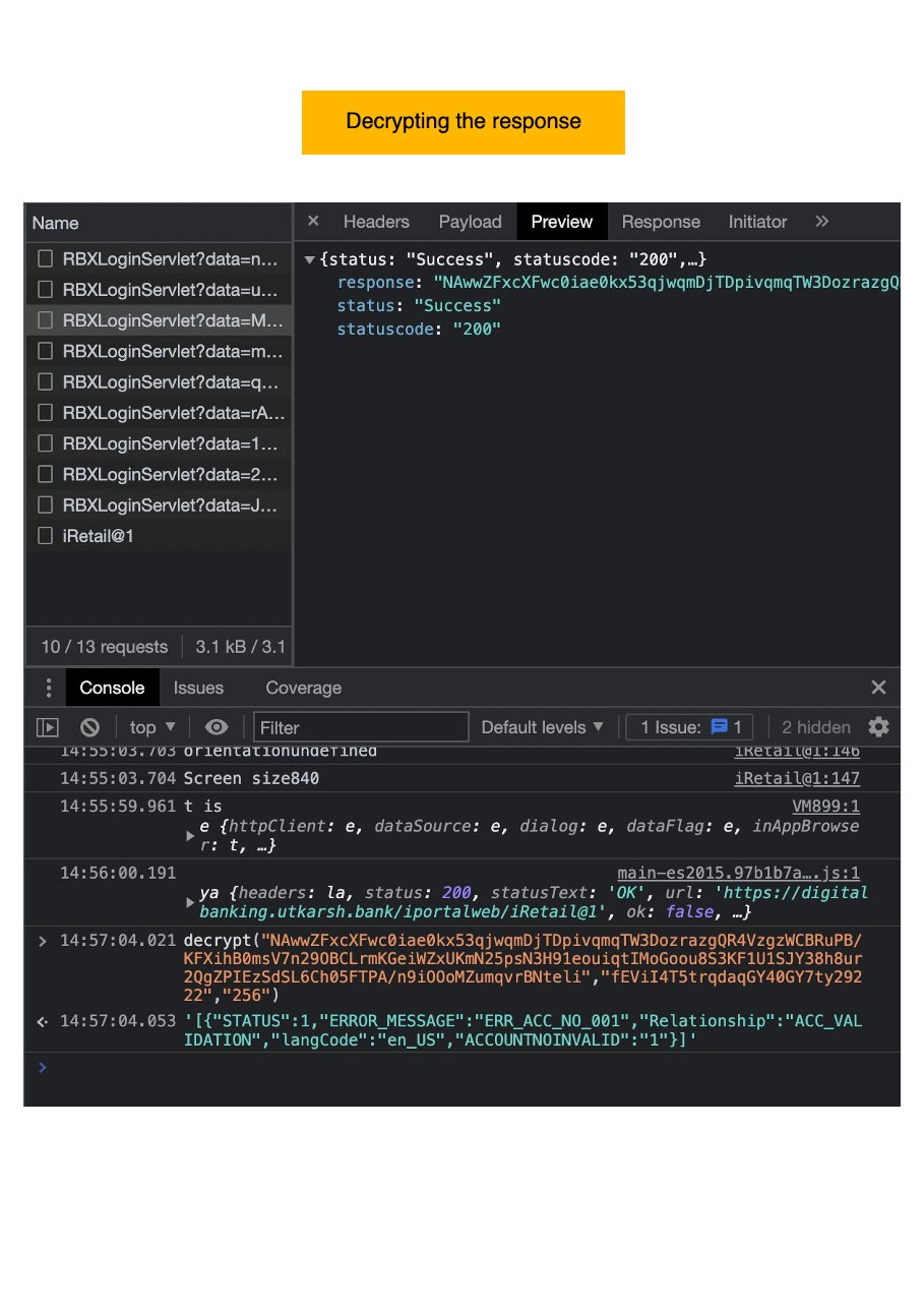 Running decrypt function in DevTools Console and getting raw JSON